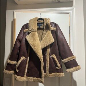 French Connection Brown and Cream Teddy Jacket